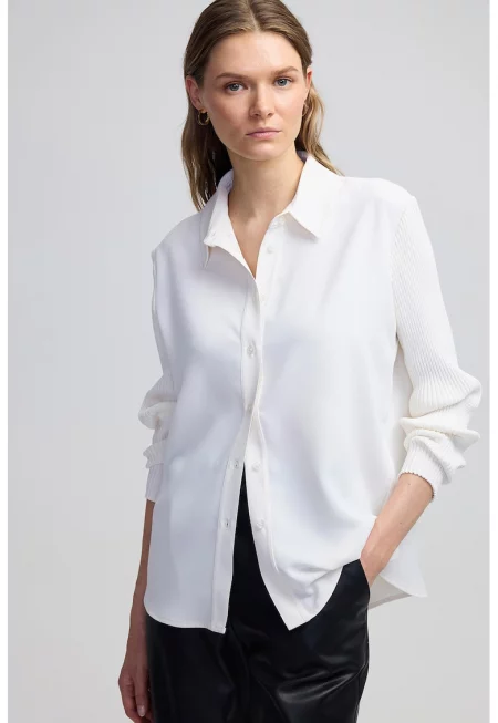 Риза с рипсени ръкави - Мръснобял