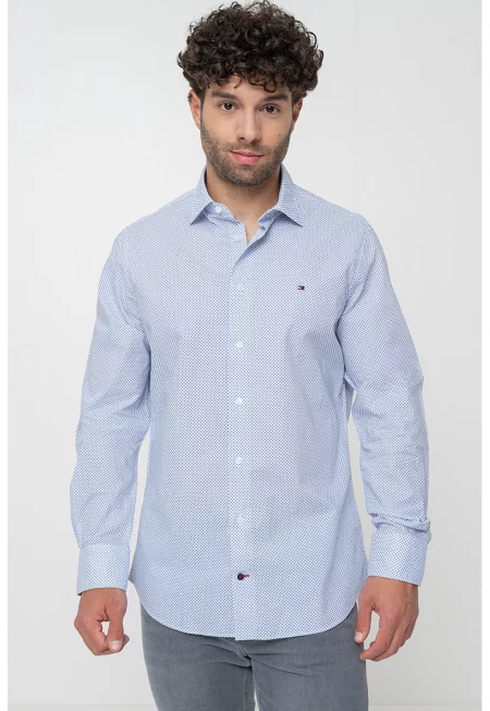 Риза със стандартна кройка - Бял/Кралско Синьо