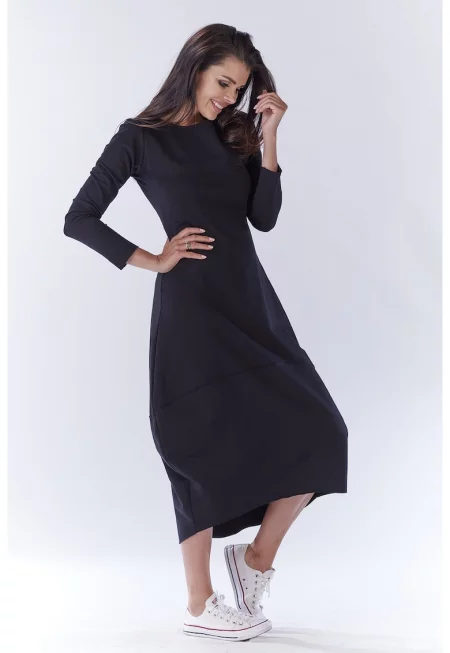 Рокля с дълъг ръкав -  Памук - Сив