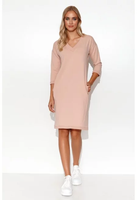 Рокля със странични джобове и V-образно деколте