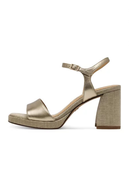 Сандали от еко кожа с масивен ток - Златист