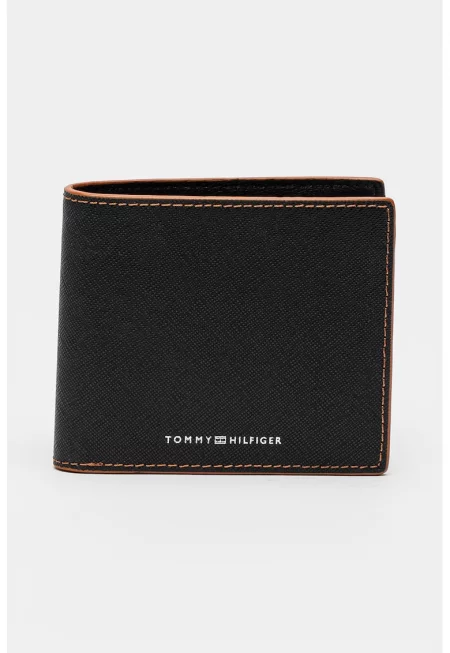 Сгъваем кожен портфейл с релеф - Черен/Карамел