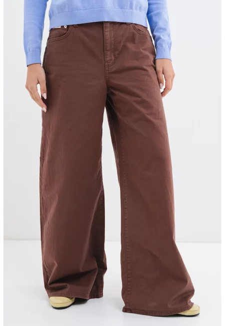 Широки дънки с висока талия - Кафяв