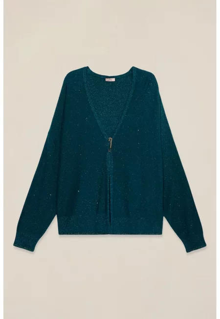 Шпиц жилетка с декоративни камъни - Петролно синьо