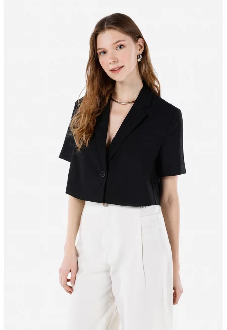 Скъсено сако с къси ръкави - Черен