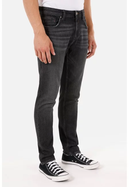 Скини дънки със захабен ефект - Черен