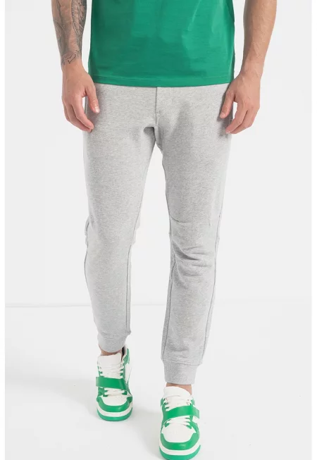 Скосен спортен панталон с джобове с цип - Сив меланж