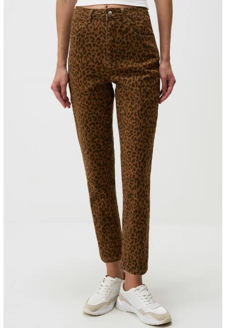 Слим панталон с висока талия - Черен/Карамел