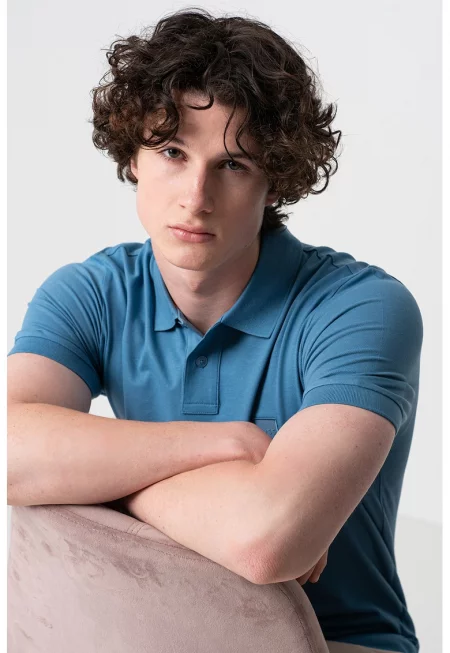 Слим тениска Passenger с яка - Син