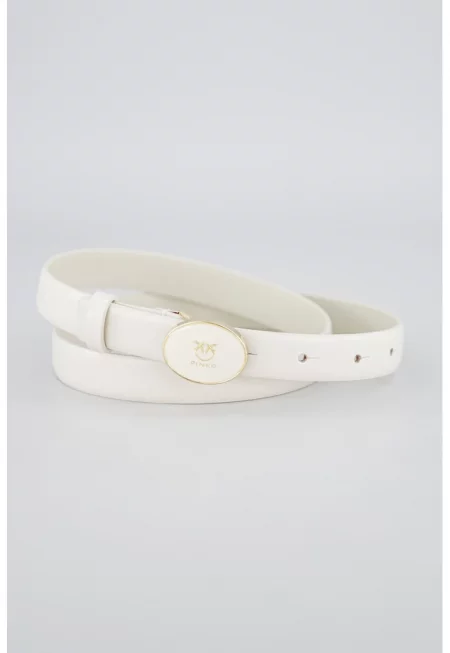 Тънък кожен колан с тока с щифт - Слонова кост