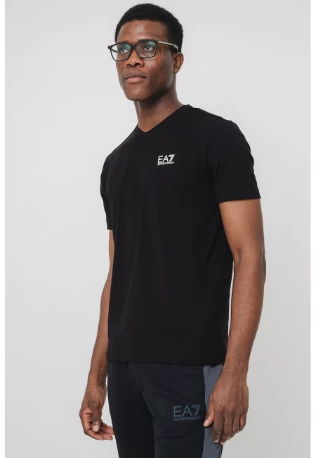 Тениска с памук и лого - Избеляло черно/Бял