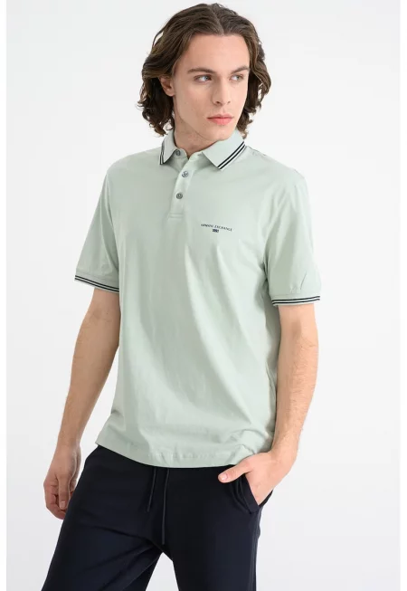 Тениска с яка и контрасти - Бледозелен