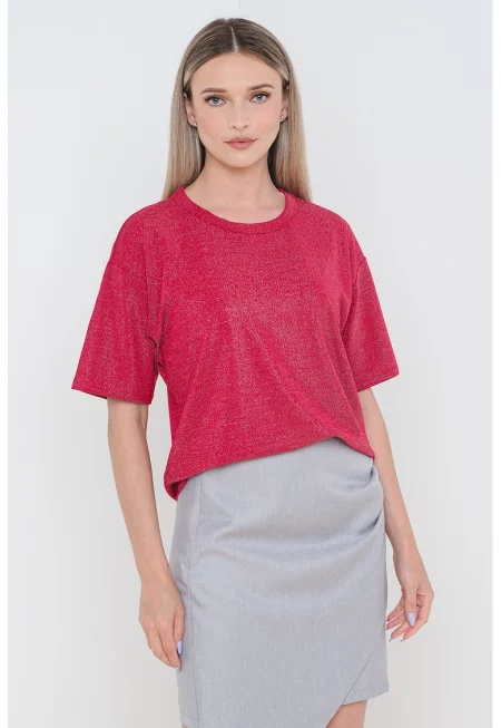 Тениска Shimmer с бляскав ефект и овално деколте