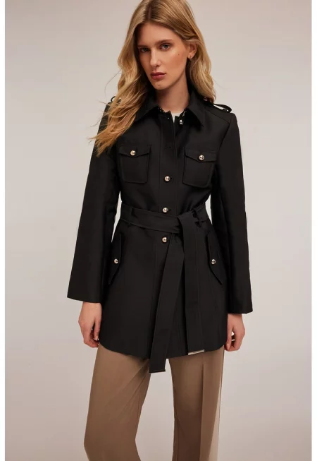 Тренч с джобове на гърдите - Избеляло черно