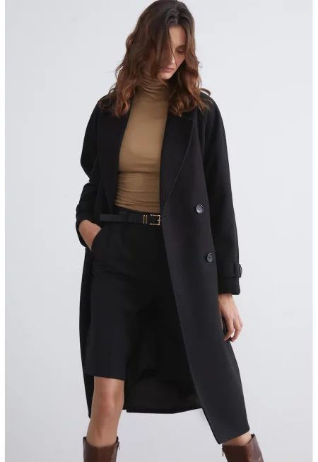 Тренч с колан - Черен