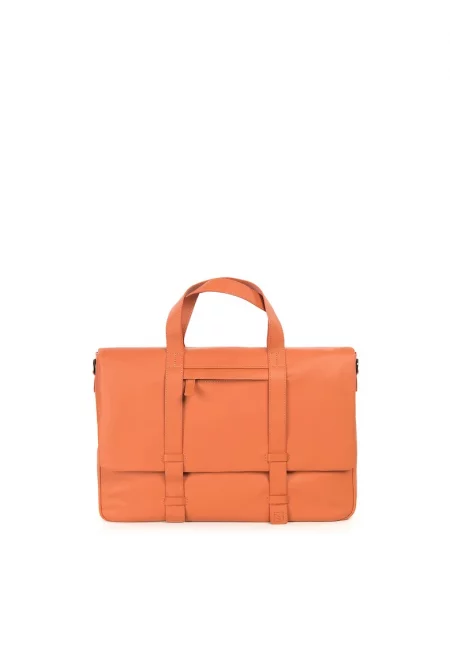 Унисекс кожена чанта Messenger с отделяща се презрамка - Оранжев