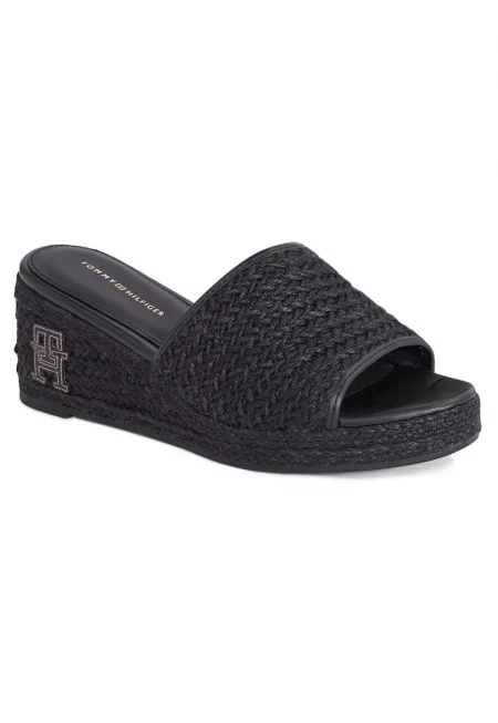 Високи дамски чехли -  синтетичен материал - черен -