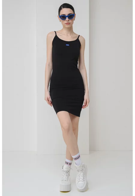 Вталена къса рокля - Черен/Кралско Синьо