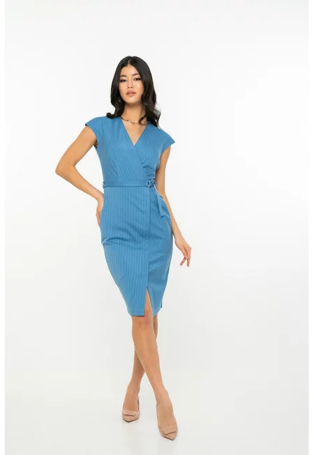 Вталена рокля Amina с шпиц - Пастелносин