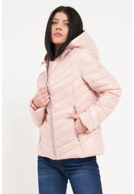 Яке с цип и качулка - Пастелнорозов
