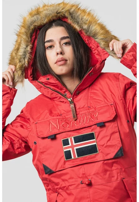 Зимно яке Aubergine с качулка - Червен