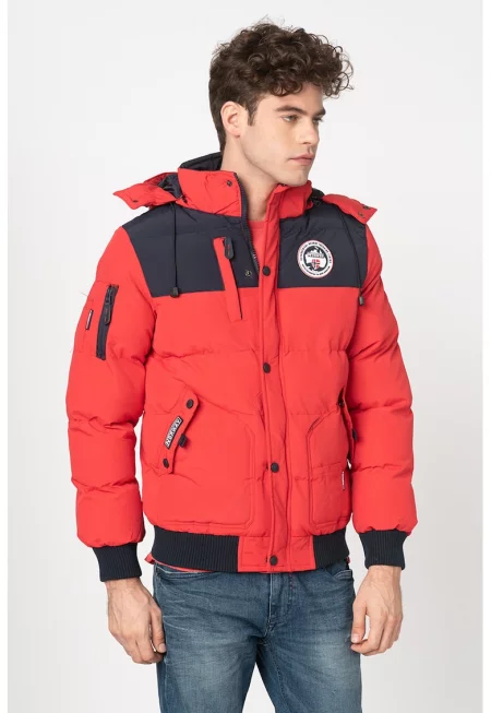 Зимно яке Volva с отделяща се качулка - Бял/Черен/Аленочервен