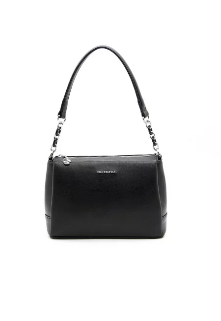 Чанта от еко кожа с метално лого - Черен