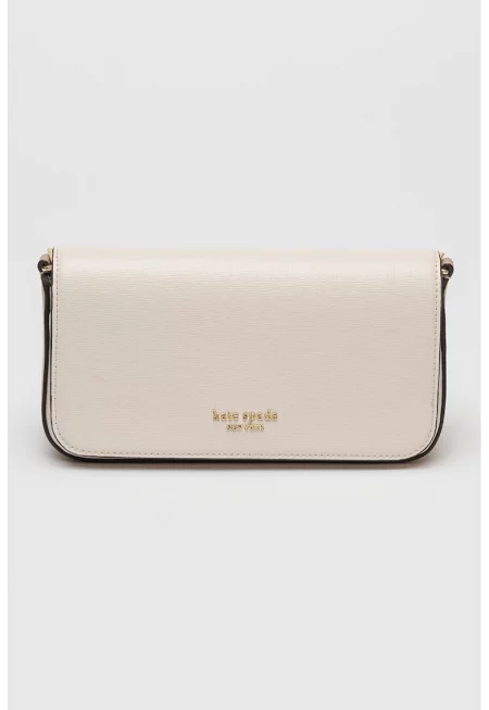 Чанта през рамо от кожа Devin Saffiano - Слонова кост/Сиво-кафяв - 10.8 x 20.3 x 5.7 cm