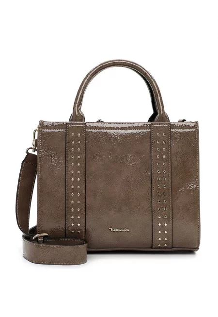 Чанта през рамо от лачена еко кожа - Сиво-кафяв