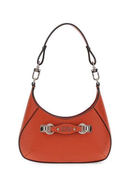 Чанта за рамо от еко кожа и метално лого - Мандарина