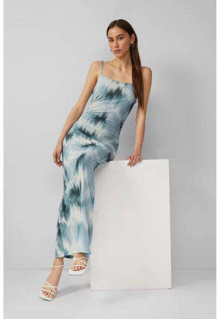 Дълга рокля с шарка - Бял/Син