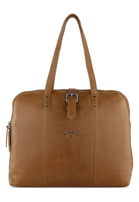 Дамска бизнес чанта -  KD1274 - 40 x 13 x 32 см - естествена кожа - коняково кафяво