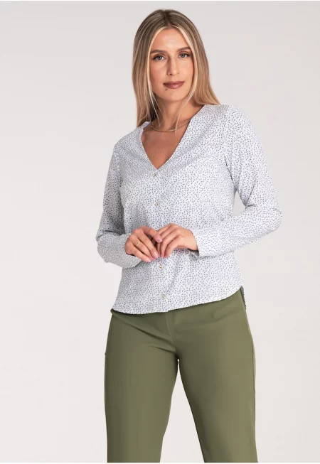 Дамска блуза - Фигл - Полиестер/Еластан - Елегантна - Бяла/Черна