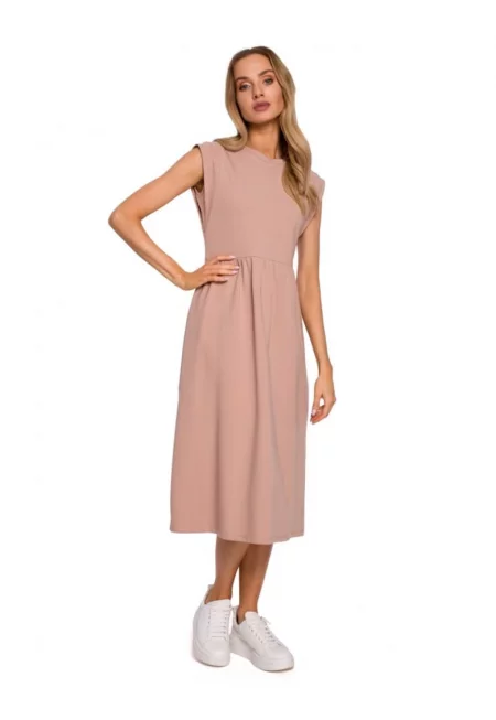Дамска рокля -  Памук/Еластан - Бежова -