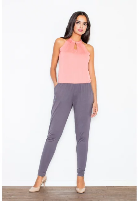 Дамски гащеризон -  без ръкави - с джобове - полиестер - Розово