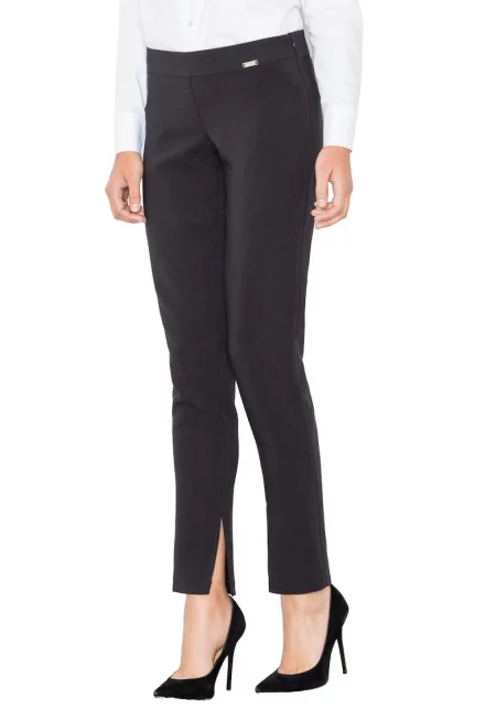 Дамски панталон  M474 - черен - еластичен - висока талия - полиестер/еластан/вискоза -