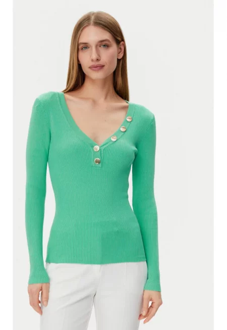 Дамски пуловер -  305253118 - Вискоза/Полиамид - Зелен - Зелен