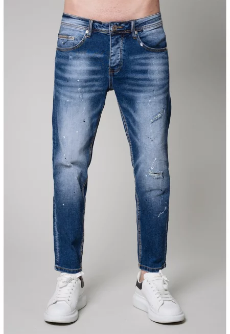 Дънки със захабен ефект - Тъмносин