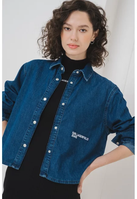 Дънкова риза с капси - Тъмносин