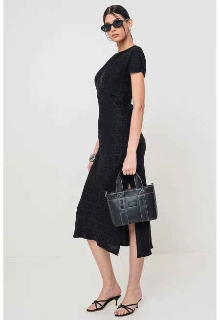 Десенирана миди рокля - Черен