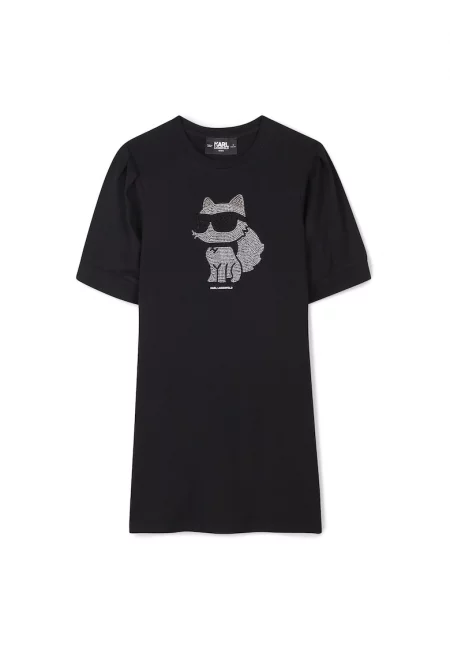 Детска рокля за момичета Karl Lagerfeld - Z30458 09 - Органичен памук/модал - Черна - Черен