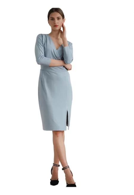 Дневна рокля 5902194382038 - Ленитиф - вискоза/полиестер - 3/4 ръкави - синя -