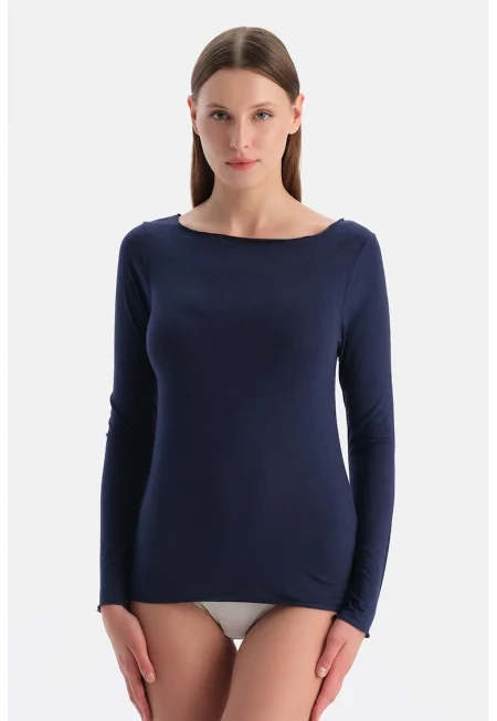 Домашна блуза с модал и кашмир с деколте тип лодка