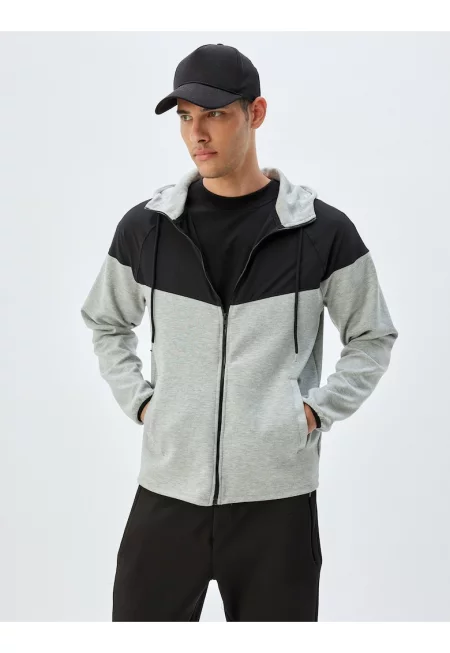 Голямо худи с цип - Сив меланж