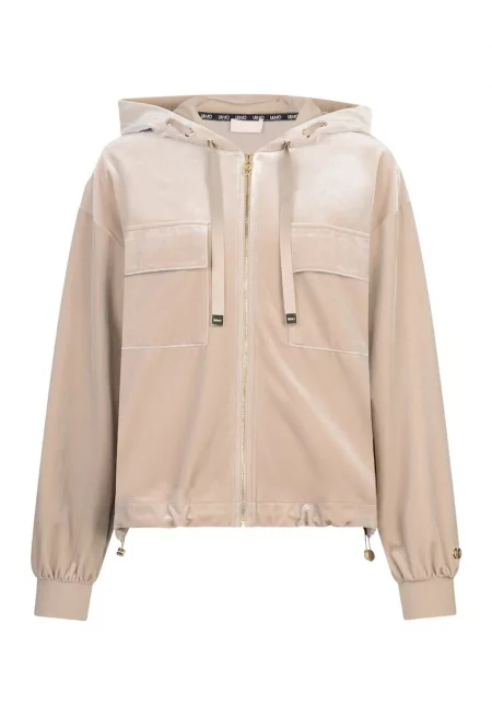 Худи Chenille с цип и джобове - Бежов