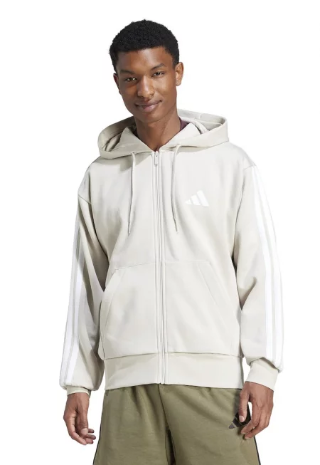 Худи с джобове отпред и цип - Бял/Мръснобял