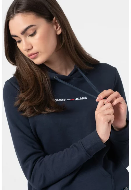 Худи с органичен памук с джоб кенгуру - Тъмносин