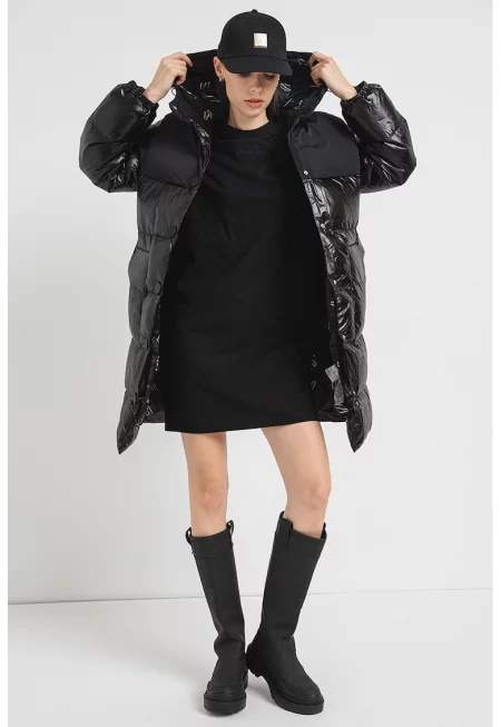 Капитонирано зимно яке с капси - Черен