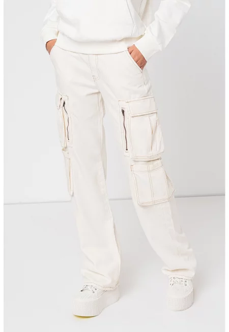 Карго дънки със средна талия - Слонова кост