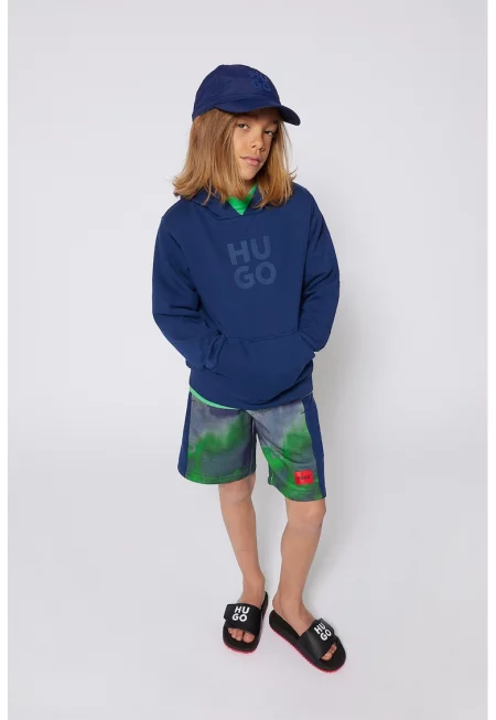 Къс панталон с връзки и лого - Зелен/Тъмносин